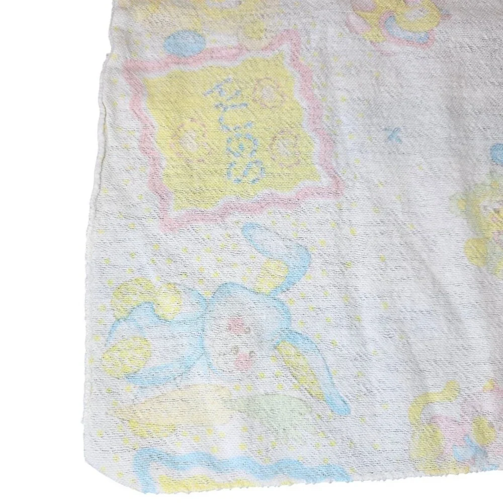 Vintage Baby Receiving Blanket Pastel Animals Hugs Kisses Bunny Kitty Dog Hearts